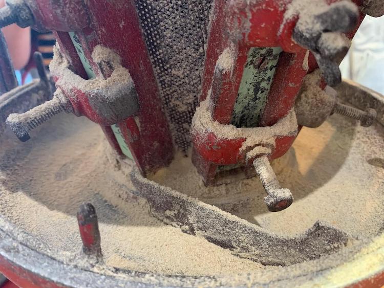 White rice bran in a mill.