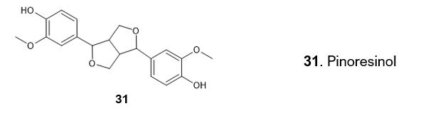 The chemical structure of pinoresinol is depicted.