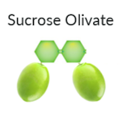 Sucrose olivate depicted as sucrose molecule bonded to two olives